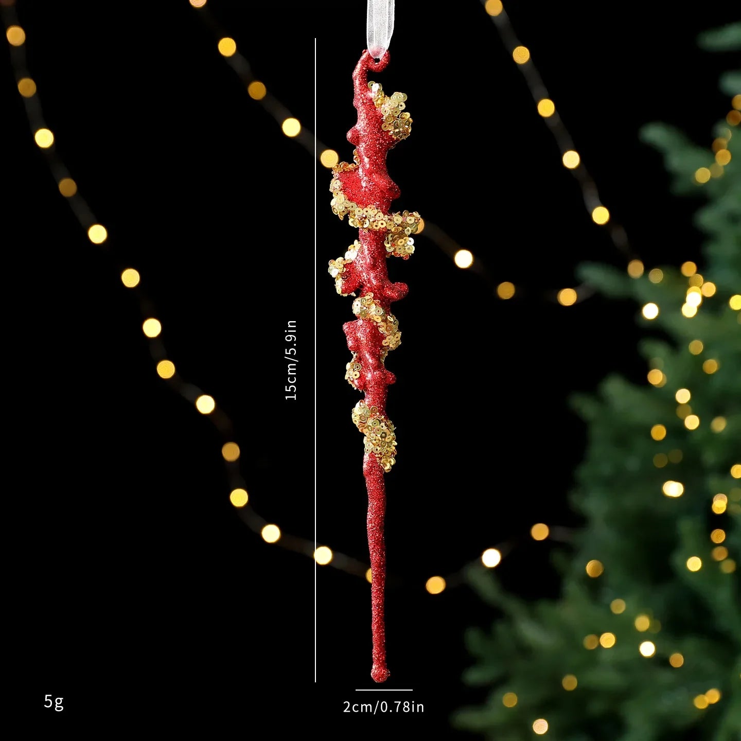 Red Glitter Christmas Pendant with Gold Sequins | Tree Ornament
