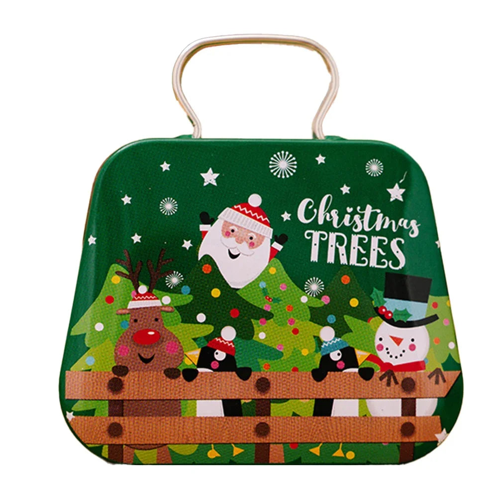 Christmas Metal Cookie Tin Box – Festive Handbag Treat Storage