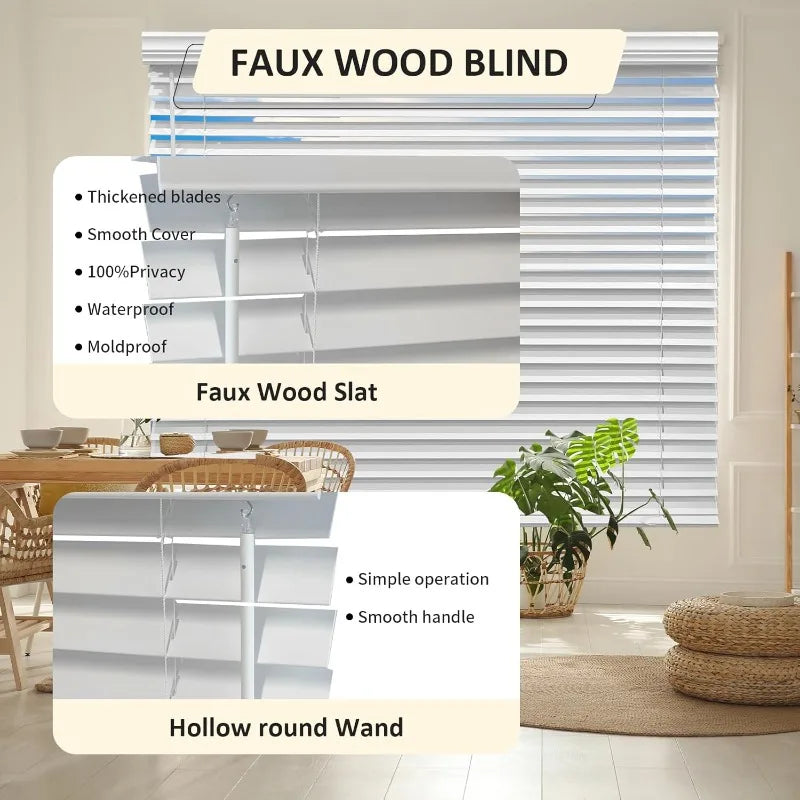 Modern Faux Wood Blinds 2 Inch Slat Horizontal with Blackout & Anti-UV French Window White for Home Interiors Peaceful Pleasures Health and Wellness