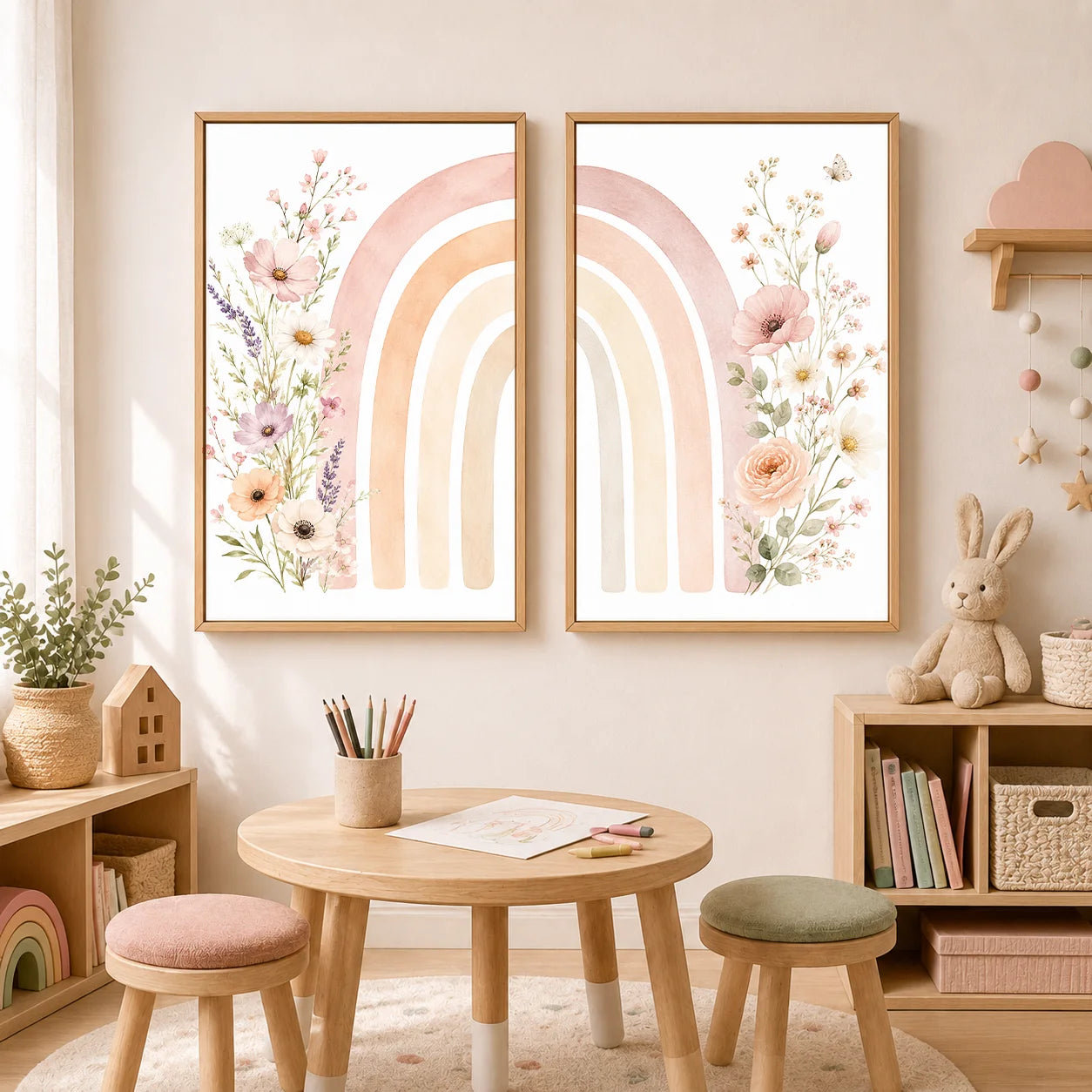 Custom Alphabet Wall Art Floral Rainbow Letter Canvas Painting Pink Poster Print Kids Room Wall Decor Peaceful Pleasures Health and Wellness