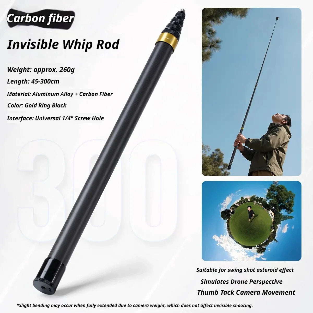 Carbon Fiber Invisible Selfie Stick 1.5–3m | Insta360 X4 X5 X3