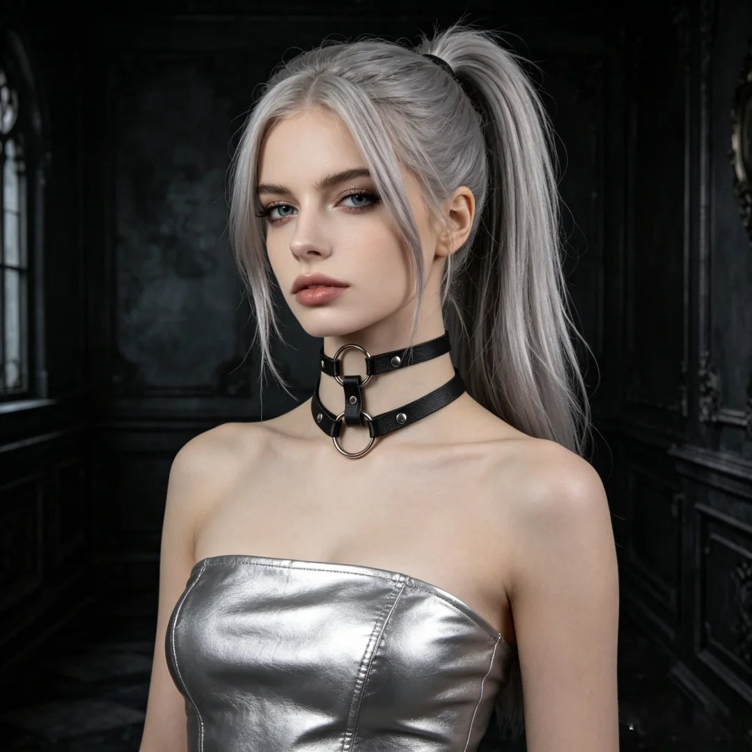 YK2 Women Sexy Fashion PU Leather Collar Gothic Street Erotic Bdsm