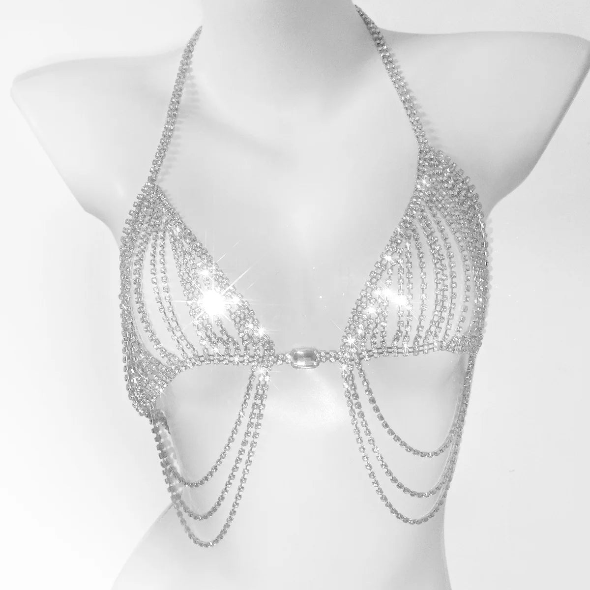 Rhinestone Tassel Body Chain | Diamond Bikini Breast Chain