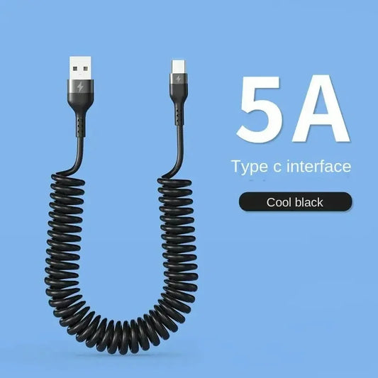 66W 5A Retractable USB-C Fast Charging Cable 1m 1.5m PD Spring Retractable USB-C Cable Peaceful Pleasures Health and Wellness