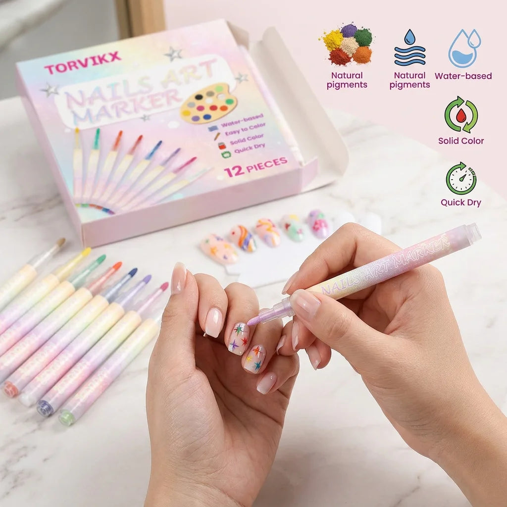 Water‑based Nail Art Markers Set Strengthen Nail Reduce Fading Extend Life Waterproof Nail Drawing Pens Nail Art & Decorations Peaceful Pleasures Health and Wellness
