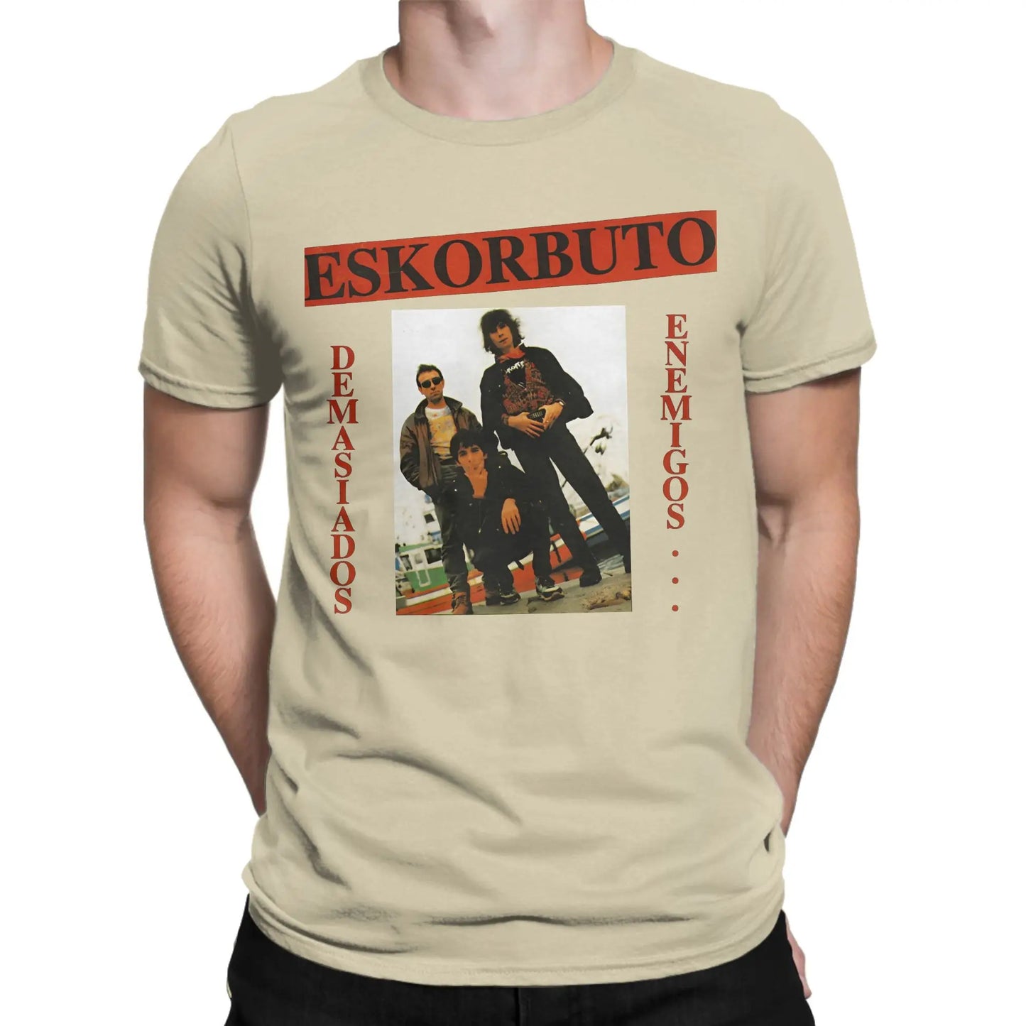 Eskorbuto T-Shirt for Men Band Fashion Pure Cotton Tee Shirt Crew Neck Short Sleeve T Shirt Graphic Printed Clothing Peaceful Pleasures Health and Wellness Khaki S