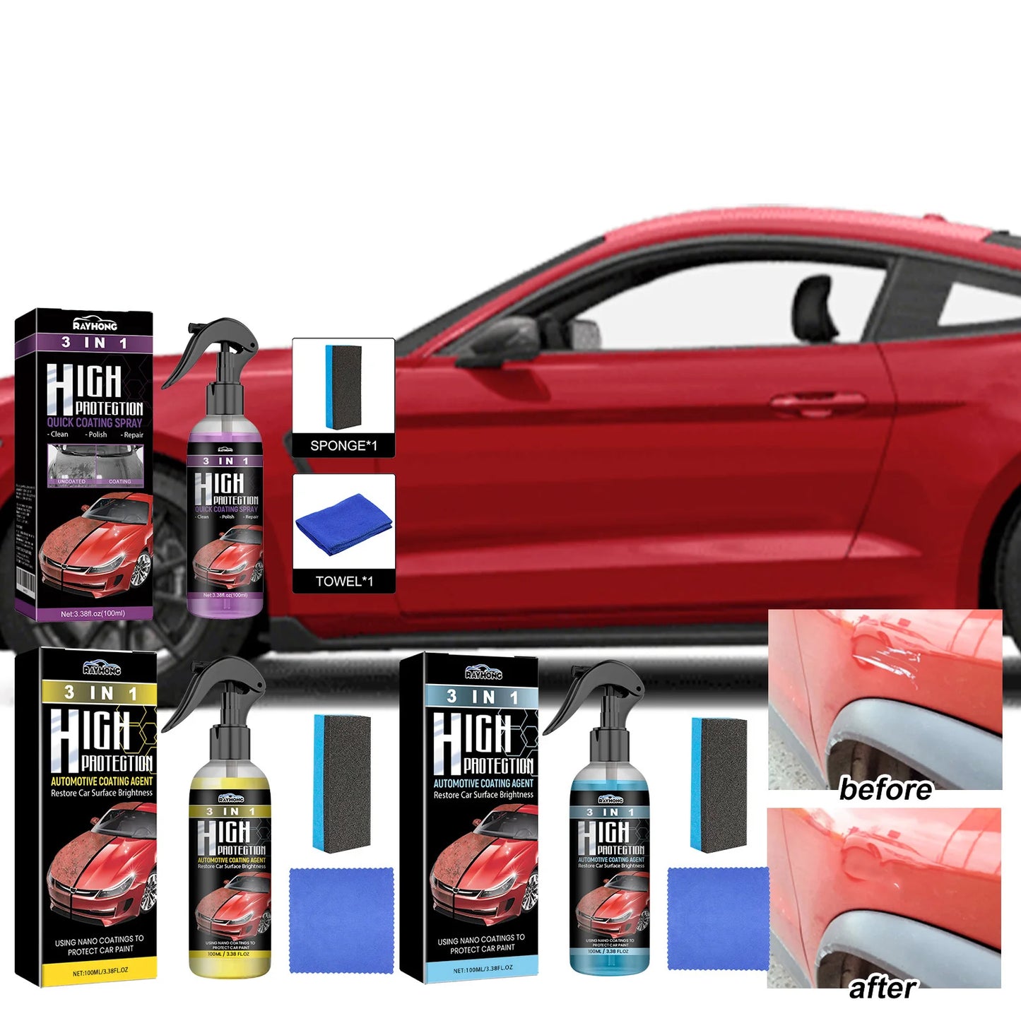 Rayhong 3-in-1 Car Coating Spray | Polish, Protect & Repair