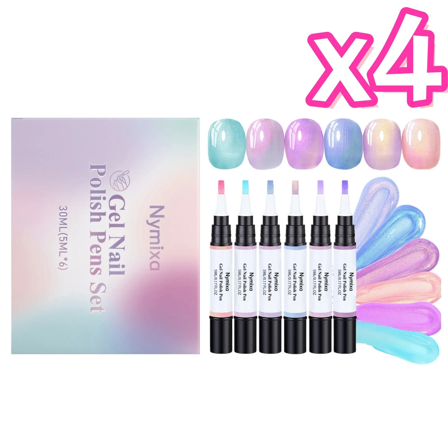 Macaron Color Nail Polish Pen Pearlescent High Pigment Easy Drawing Multi Pattern Creation Home Manicure Nail Gel Polish Pen Set Peaceful Pleasures Health and Wellness 6pcs in boxed x 4