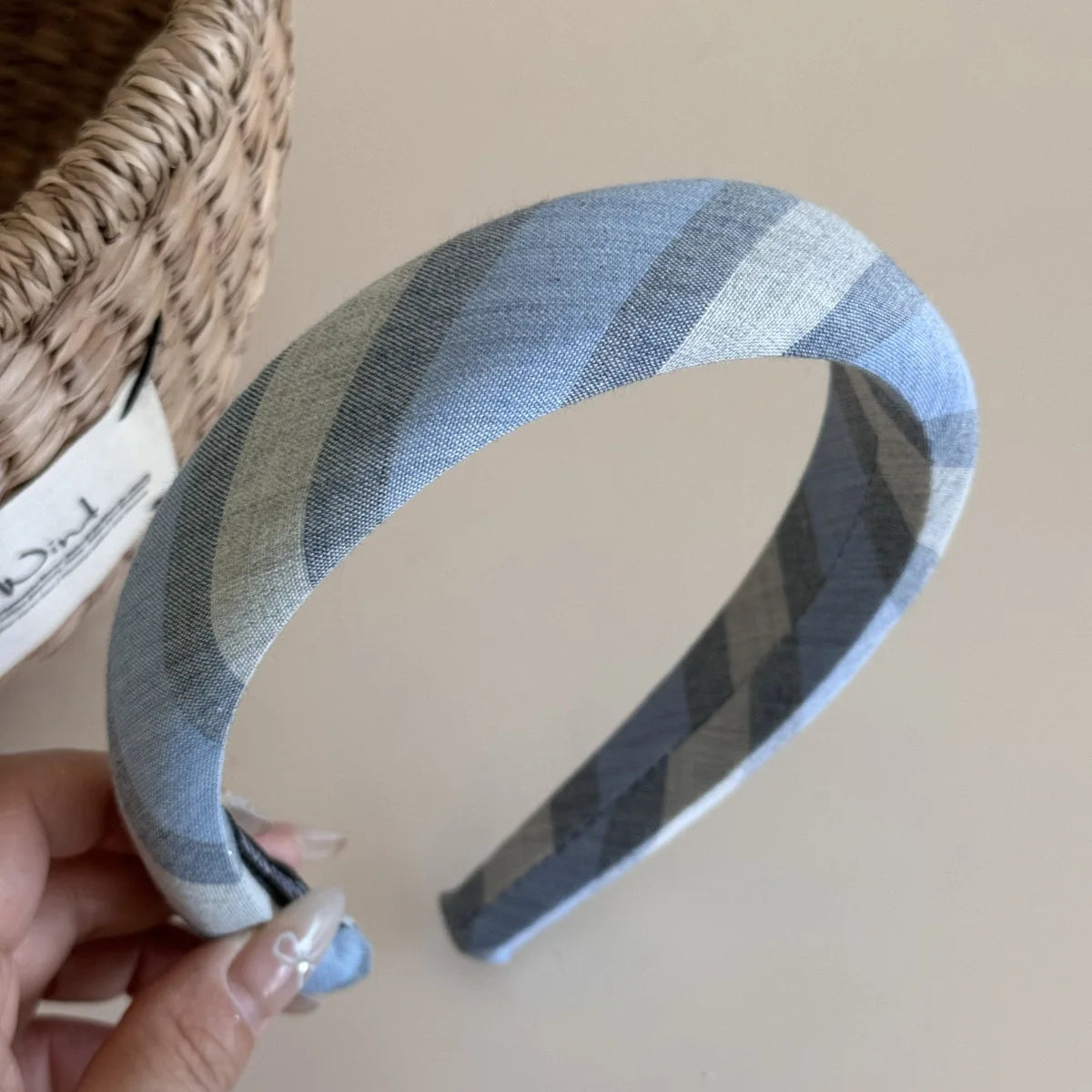 Sea Salt Hair Hoop Seaside Blue Striped Polka Dot Twill Fabric Sponge Headband Pressure Hair Accessories Daily Wear Decoration Peaceful Pleasures Health and Wellness F