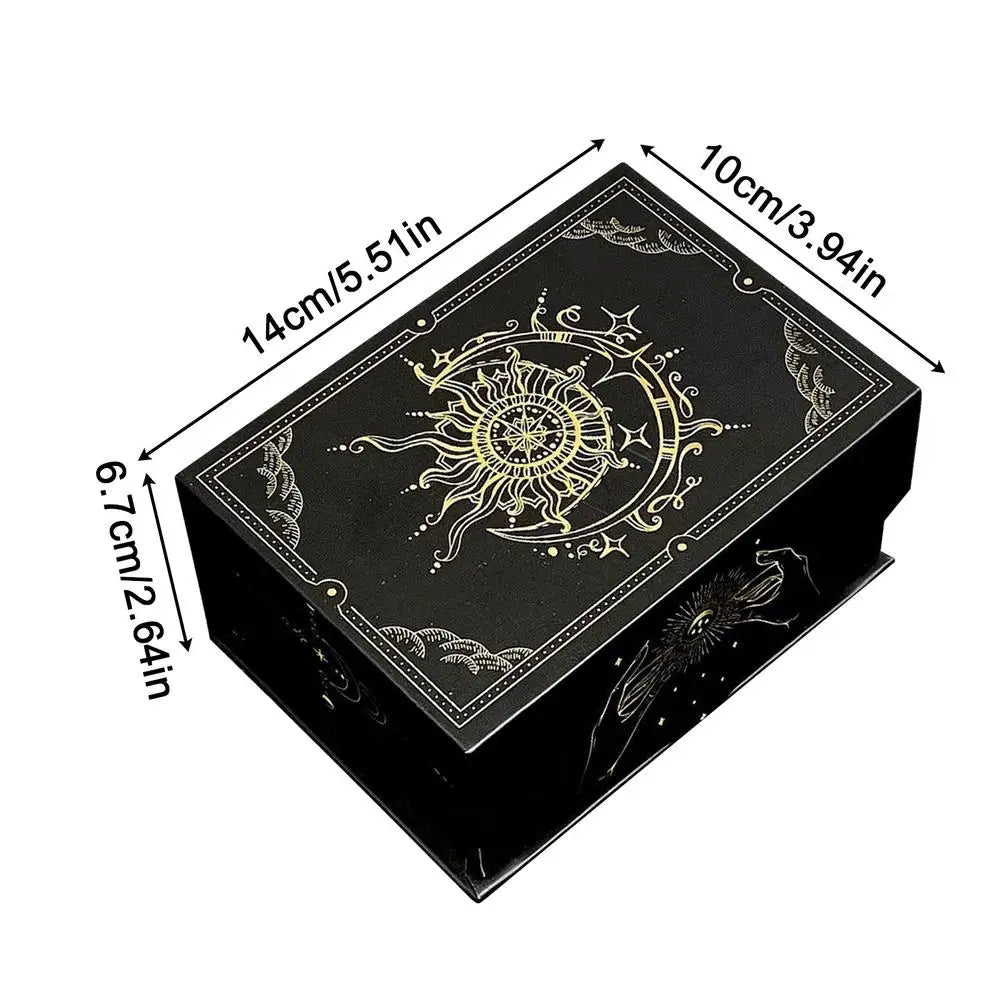 Magnetic Lid Tarot Card Box, Portable Lightweight Storage Organizer for Oracle/Playing Cards, Jewelry Keepsakes, Home Display Peaceful Pleasures Health and Wellness Black A