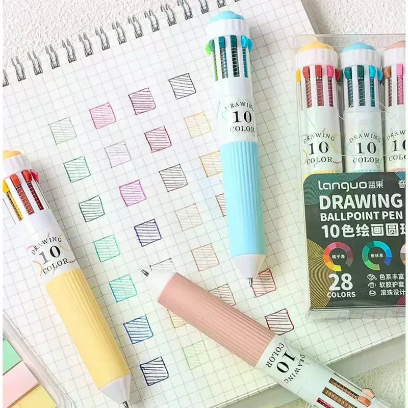 28-Color Multicolor Ballpoint Pen 0.8mm Soft Grip Press Click