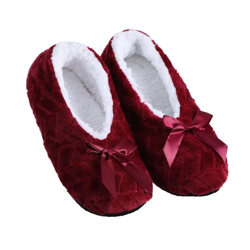 Women's Winter Plush Slippers | Fluffy Bow Non-Slip House Shoes