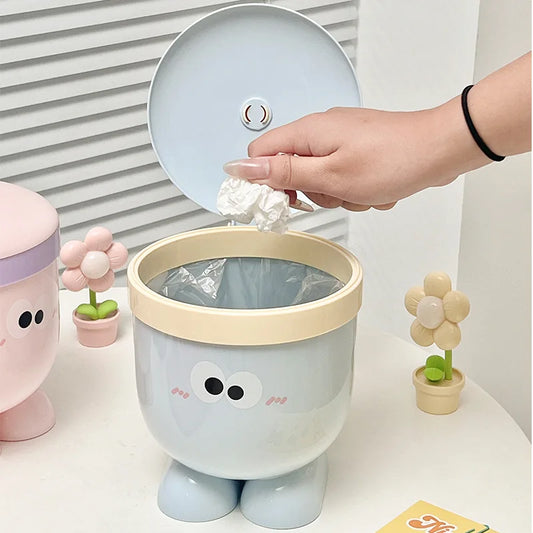 Mini Trash Can Desktop Cute Home Countertop Coffee Table Plastic Trash Can Bedside Bedroom with Cover Office Desk Wastebasket Peaceful Pleasures Health and Wellness