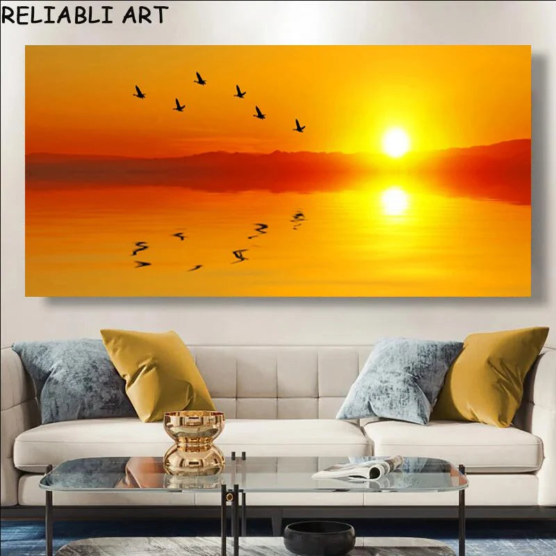 Modern Large Size Landscape Poster Wall Art Canvas Painting Sunset Beach Picture For Living Room Bedroom Home Decor No Frame Peaceful Pleasures Health and Wellness