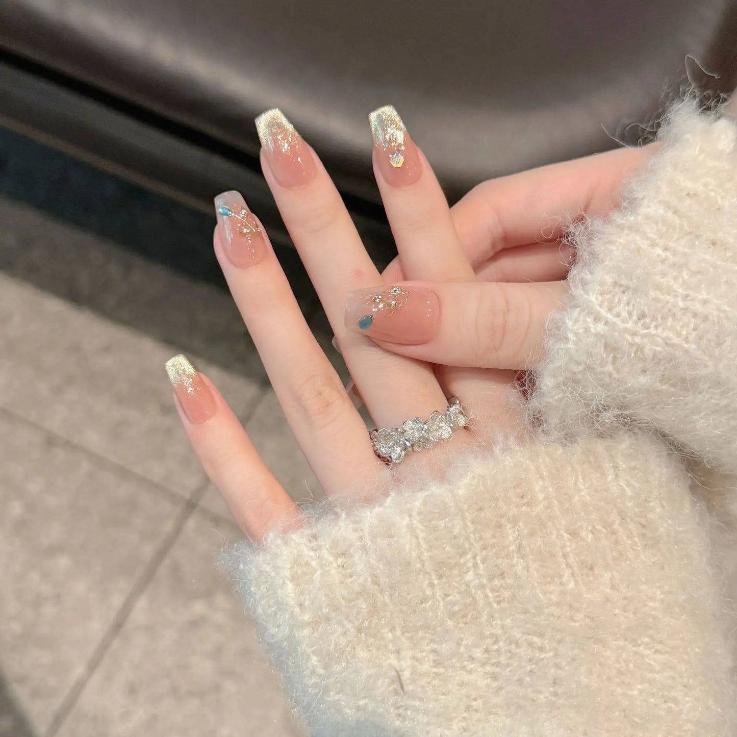 Handmade Press on Nails Shiny Gradient Gold Powder False Nails Daily Wearable Manicure DIY French Cat Eye Fake Nail Tips Peaceful Pleasures Health and Wellness L 1