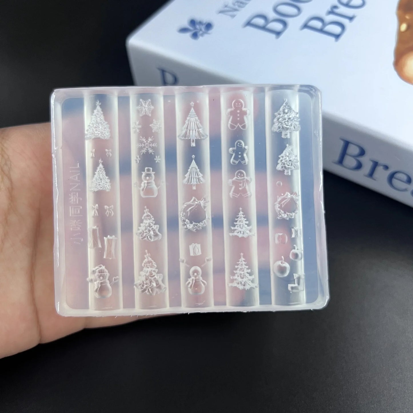 Manicure Design Tool with 3D Christmas Tree, Snowman, Gingerbread Man - DIY Nail Art Decorations Transparent Silicone Mold Peaceful Pleasures Health and Wellness A2