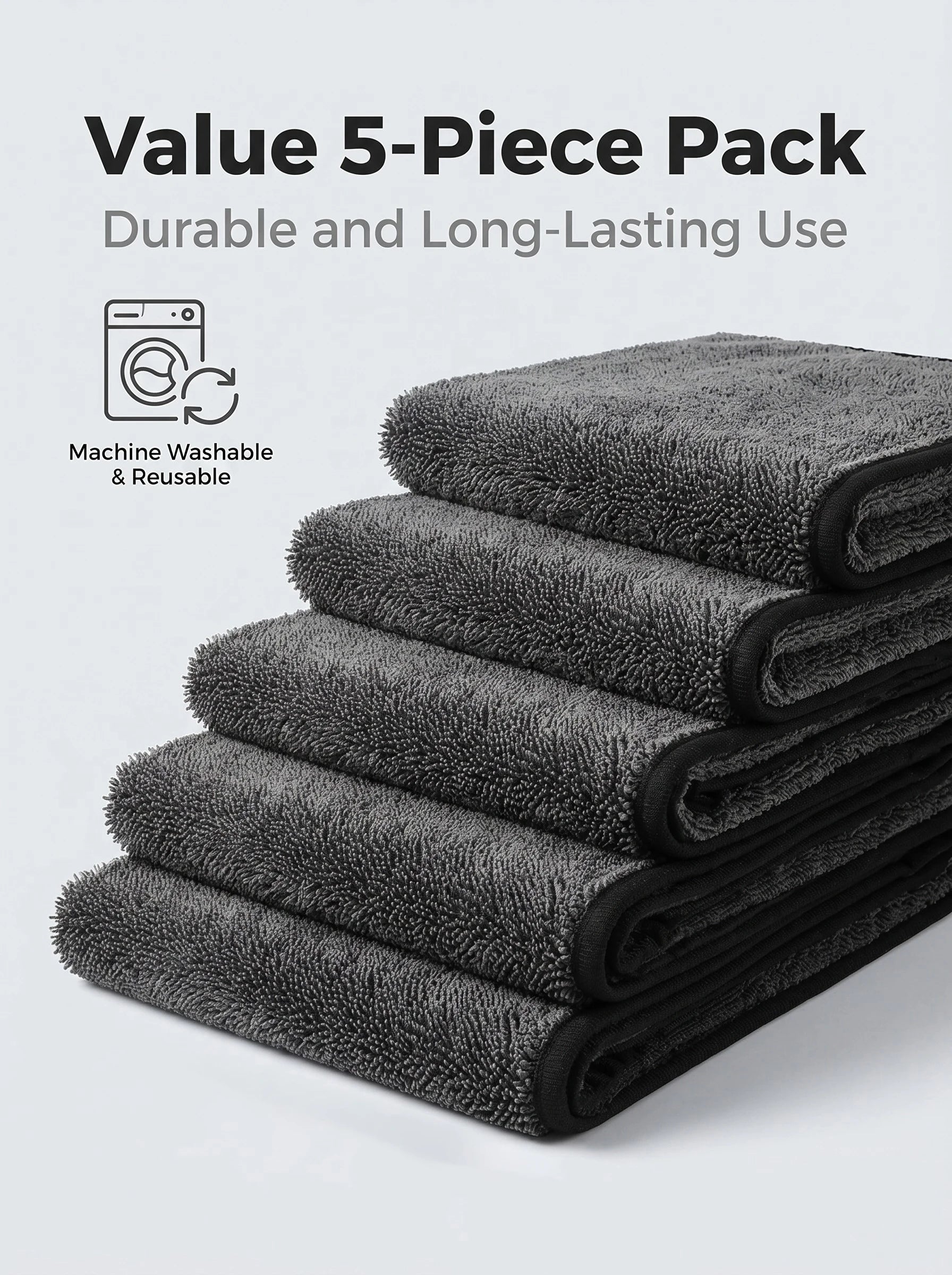 5PCS 600GSM Microfiber Car Wash Towel Lint Free Edgeless Scratch Free Ultra Absorbent Auto Detailing Drying Cleaning Cloth Peaceful Pleasures Health and Wellness
