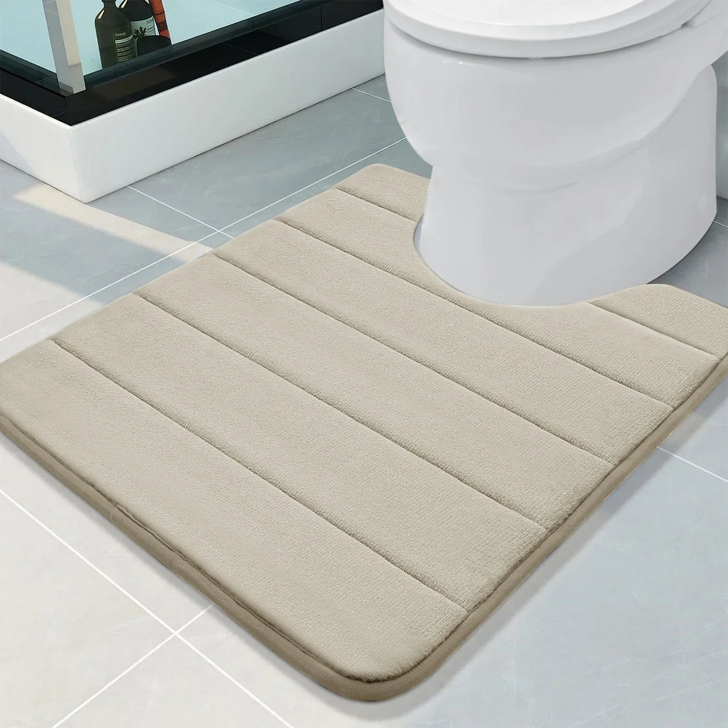 U-Shape Toilet Mat Non-Slip Shaggy Soft Pedestal Mat for Bathroom, Water Absorbent bath mat oilet Mat for Floor Dry Pedestal Mat Peaceful Pleasures Health and Wellness Memory Foam 1