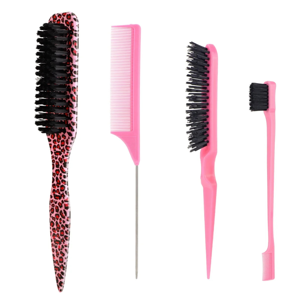 Nylon Bristle Edge Hair Brush Set,Slick Back Smoothing Brush For Baby Hair Flyaway Ponytail Bun Teasing Backcombing Styling Tool Peaceful Pleasures Health and Wellness A pink
