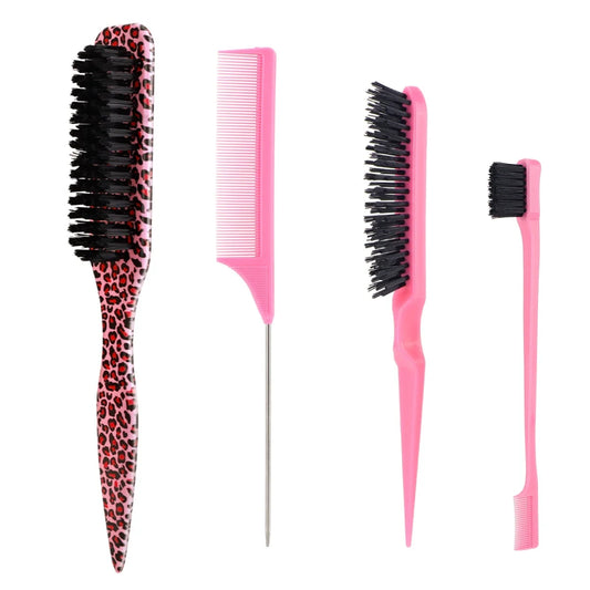 Nylon Bristle Edge Hair Brush Set,Slick Back Smoothing Brush For Baby Hair Flyaway Ponytail Bun Teasing Backcombing Styling Tool Peaceful Pleasures Health and Wellness A pink