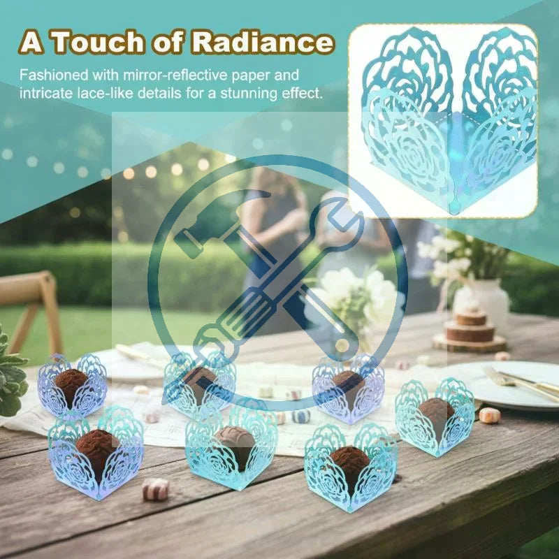 50-Pack Gold Rose Laser-Cut Dessert Liners & Cake Wrappers