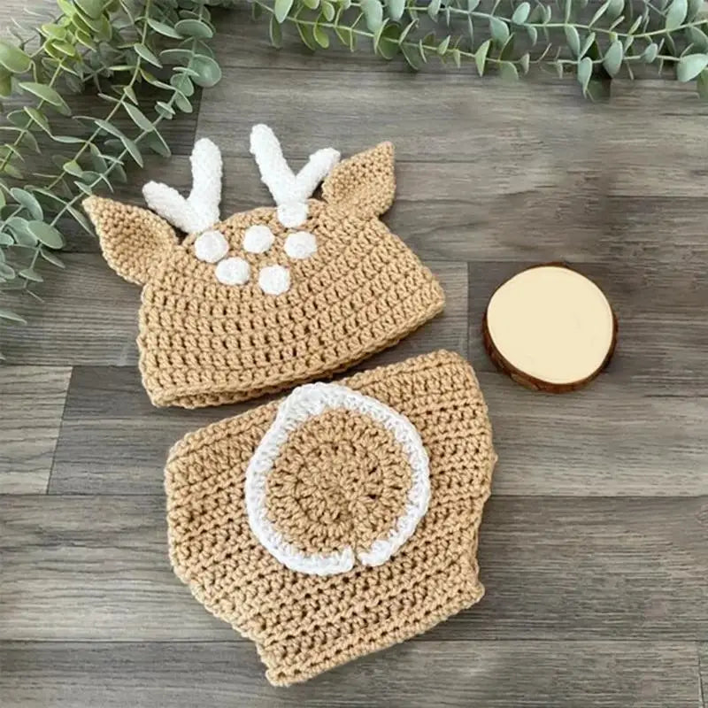 Newborn Photography Outfit – Knitted Deer Hat & Romper Set