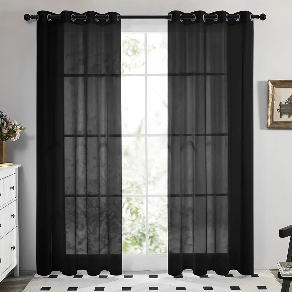 2 Panels Voile Sheer Curtain White Elegant Look Curtains with Grommet Top Soft Lightweight Drapes for Bedroom Living Room Peaceful Pleasures Health and Wellness black 132x216CM 2PC Grommet
