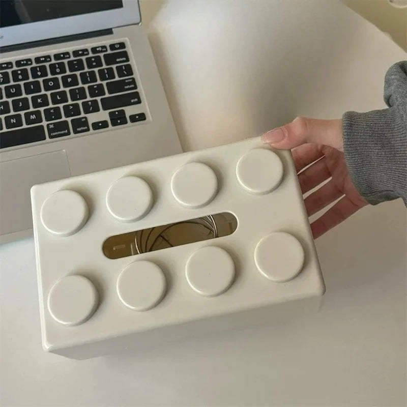 Building Block Tissue Box High Appearance Level Multi-Functional Home Napkin Storage Box Living Room Coffee Table Storage Box Peaceful Pleasures Health and Wellness white 1pc