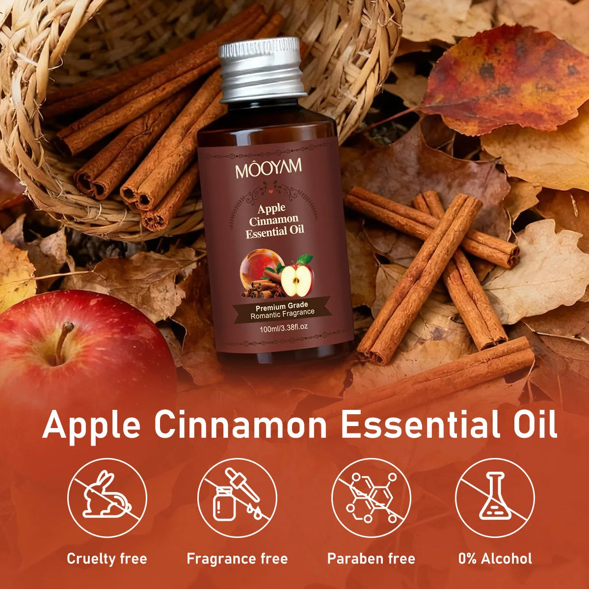100ml Apple Cinnamon Massage Essential Oil Premium Grade Romatic Fragrance Moisturizing And Hydrating, For Use In Aromatherapy Peaceful Pleasures Health and Wellness
