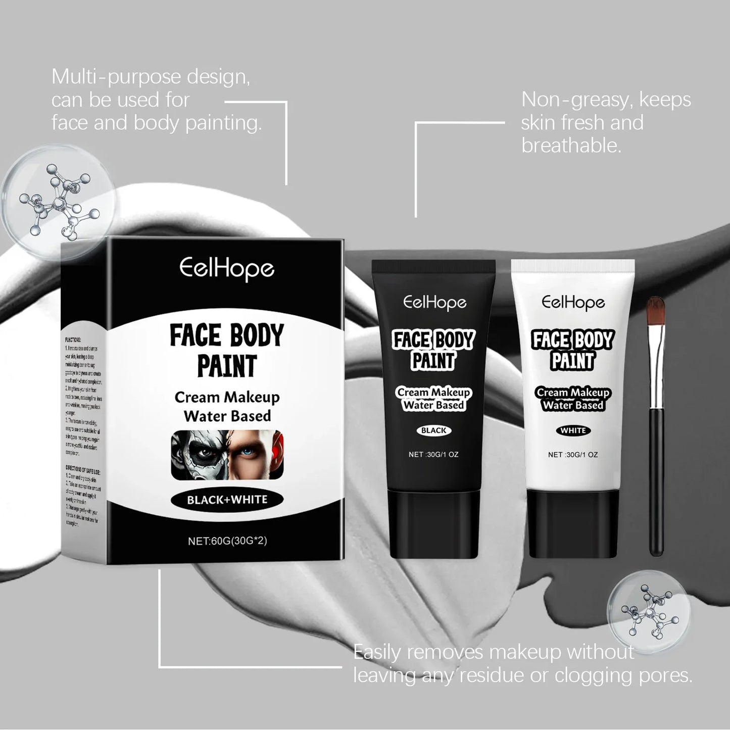 Halloween Face & Body Paint White & Black Special FX Cosplay Kit
