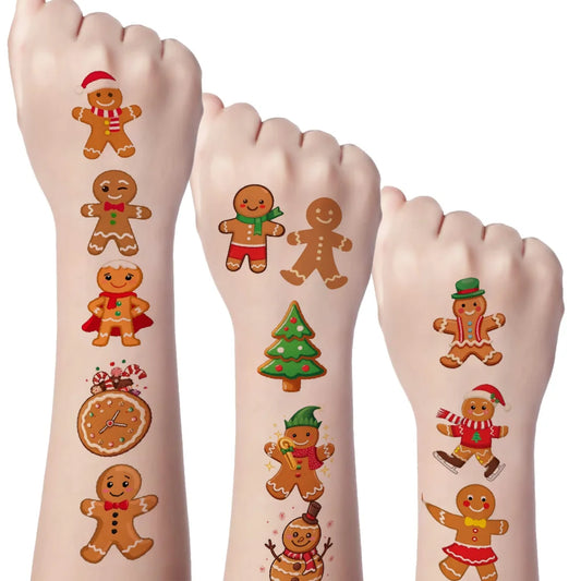 54pcs Christmas Gingerbread Temporary Tattoos – Waterproof Stickers Temporary Tattoo Stickers Oasis Select
