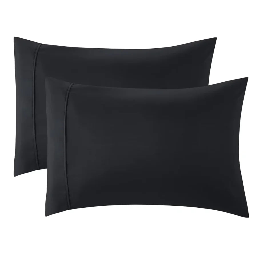 Cosy House Collection Luxury Cooling Rayon Derived from Bamboo Blend Ultra Soft Pillow Cases - Pillowcases with Envelope Closure Peaceful Pleasures Health and Wellness Black King 2Pcs