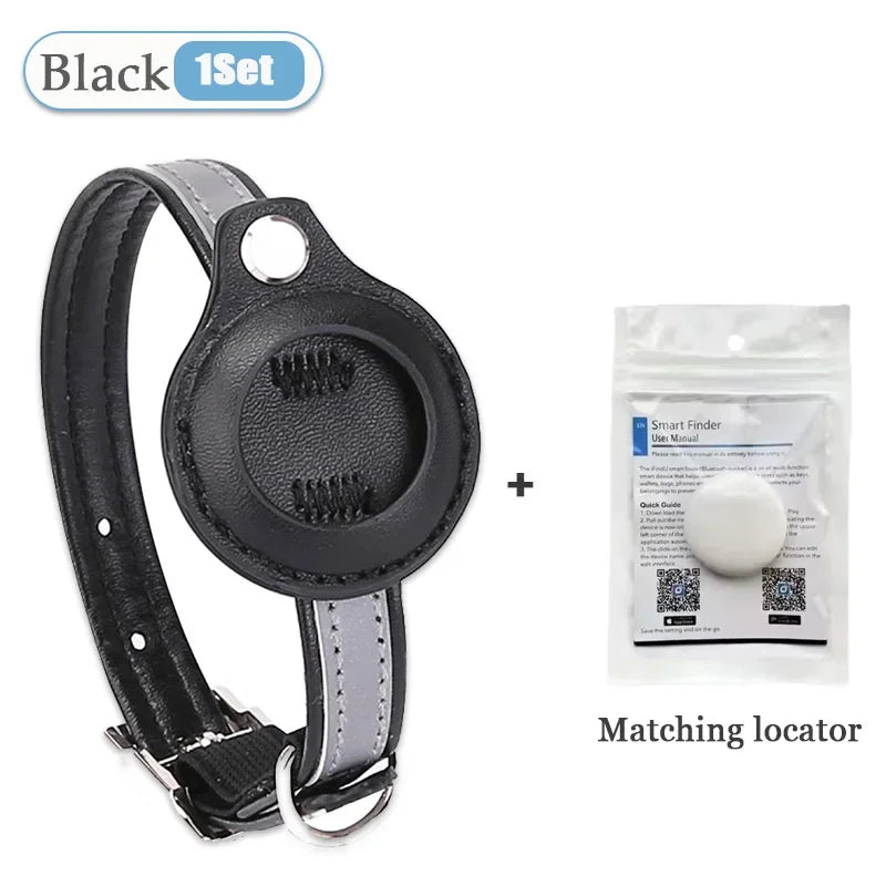 Leather Pet Collar with Apple AirTag Holder | Dog & Cat