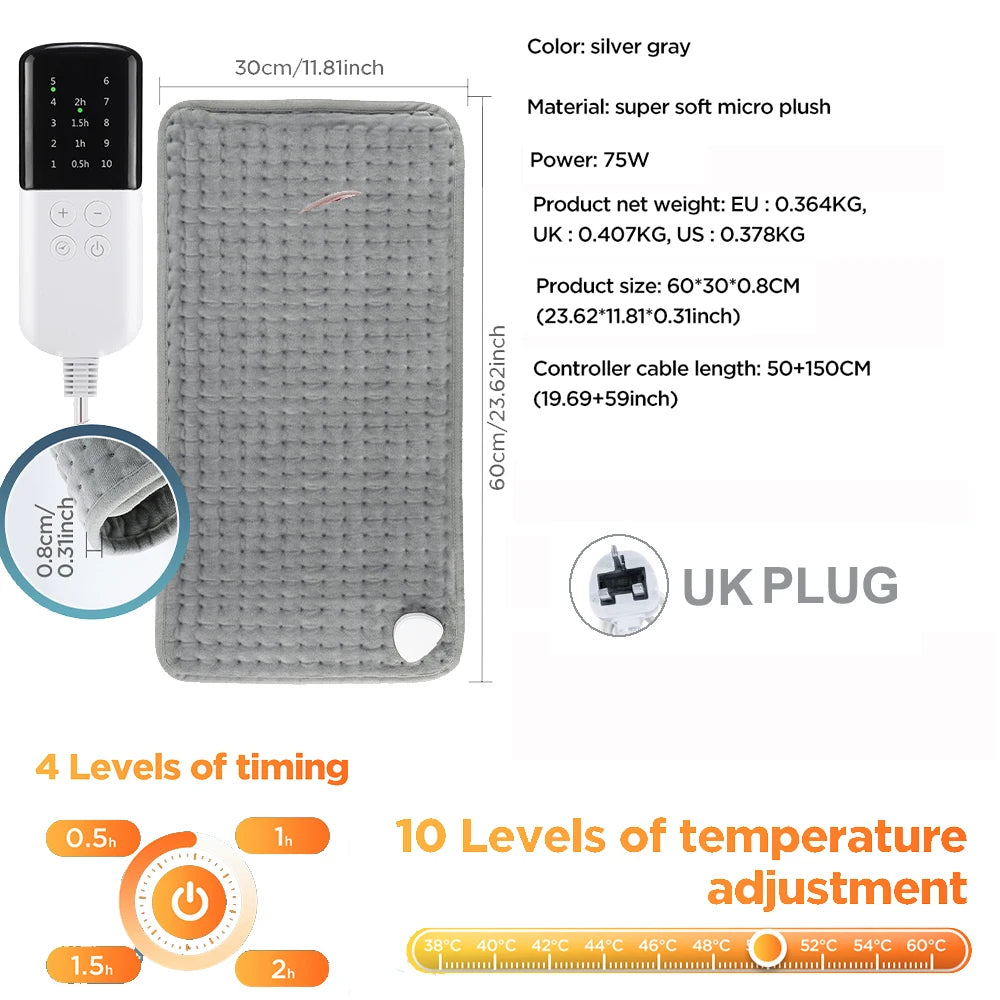 Home Electric Heating Pad Back Shoulder Office Winter Warming Blanket 10 Heat Thermal Mat Abdomen Period Menstrual Belt Peaceful Pleasures Health and Wellness 10 Heat UK PLUG