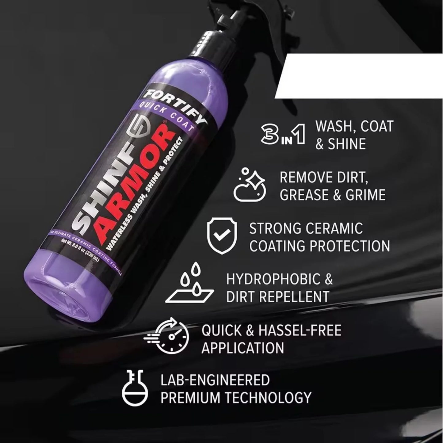 ARMOR Fortify Quick Coat Ceramic Coating Car Wax Polish Spray Waterless Car Wash Wax Hydrophobic Top Coat Polish Peaceful Pleasures Health and Wellness