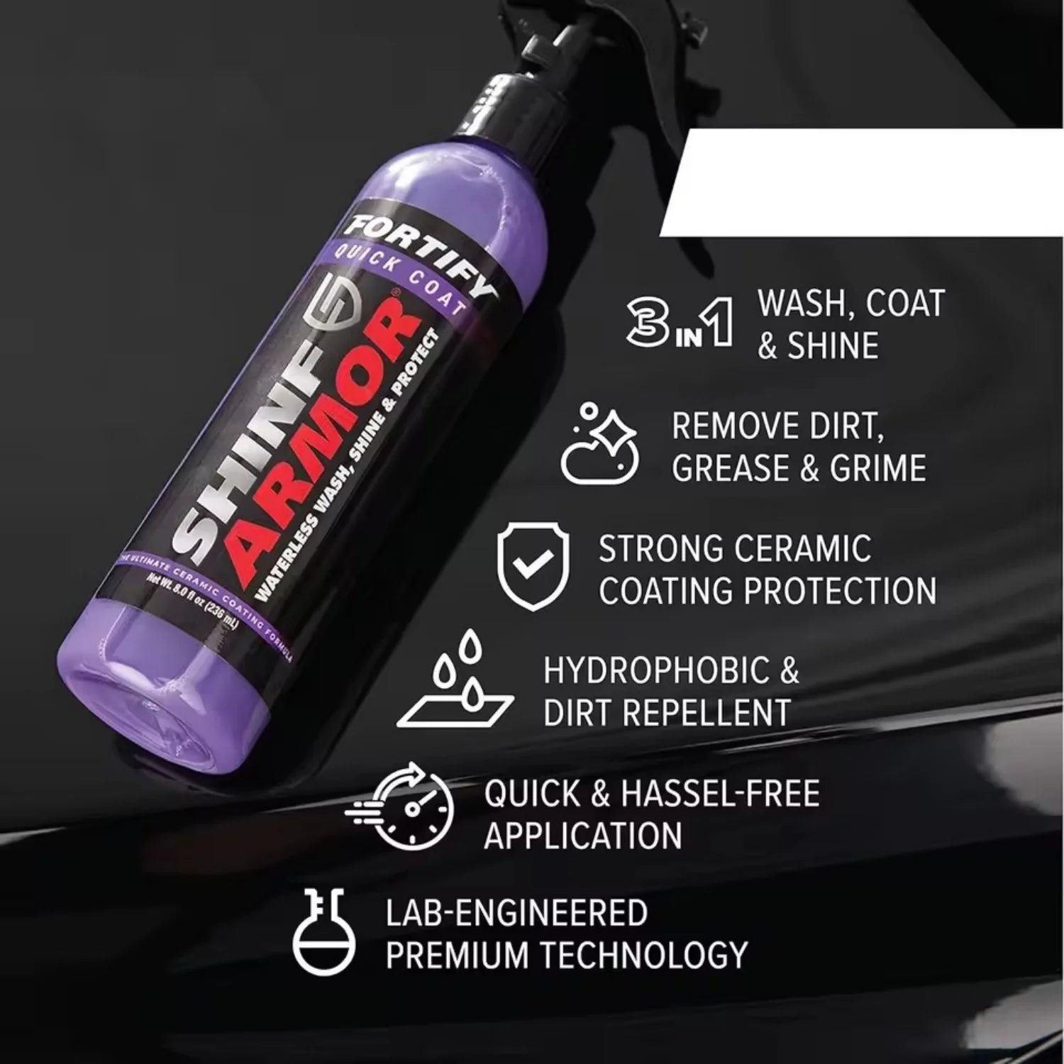 ARMOR Fortify Quick Coat Ceramic Coating Car Wax Polish Spray Waterless Car Wash Wax Hydrophobic Top Coat Polish Peaceful Pleasures Health and Wellness