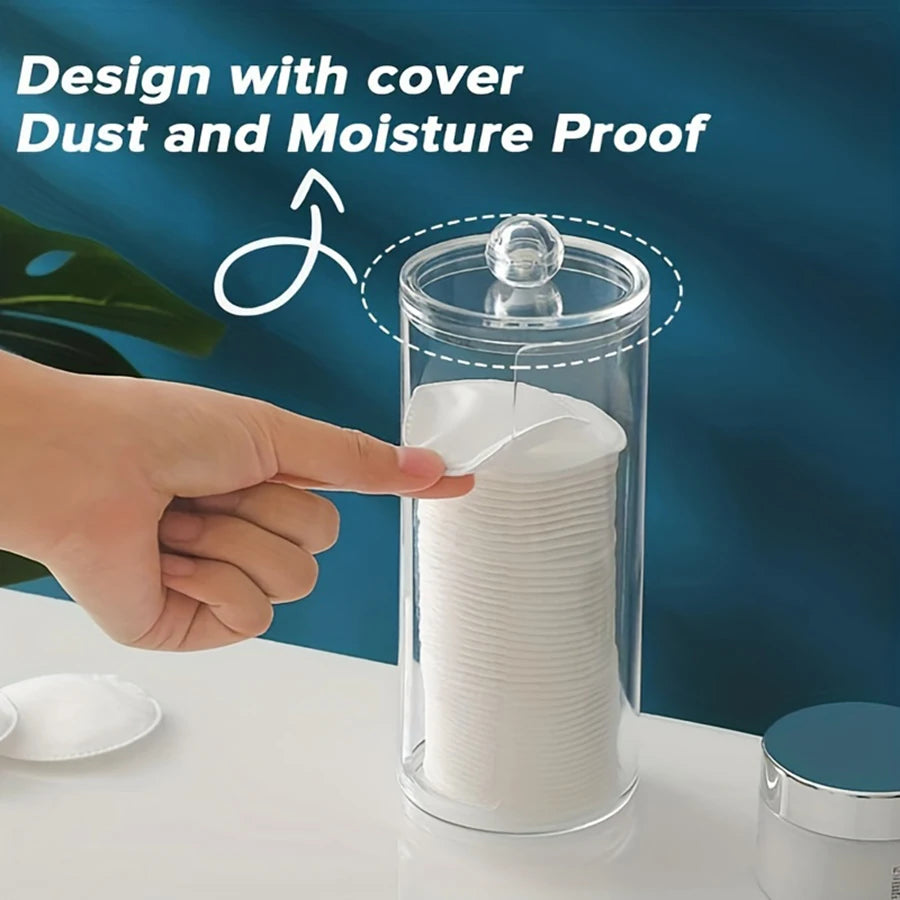 Cotton Pad Holder Canister – 2-Pack Bathroom Makeup Organizer for Cotton Balls, Swabs, Floss & Hair Ties