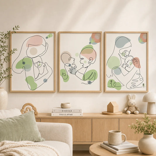 Mordern Abstract Line Wall Art, Minimalist Mother and Baby Canvas Painting, Mother Gift Poster Print For Room Bedroom Decor Peaceful Pleasures Health and Wellness