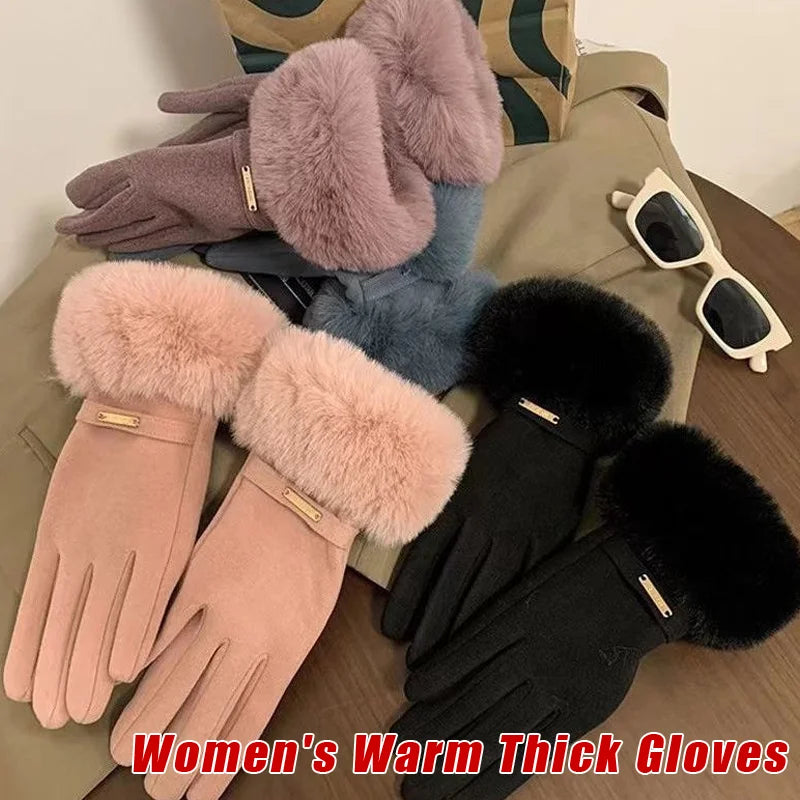 Women's Touchscreen Winter Gloves | Faux Fur Windproof Knit