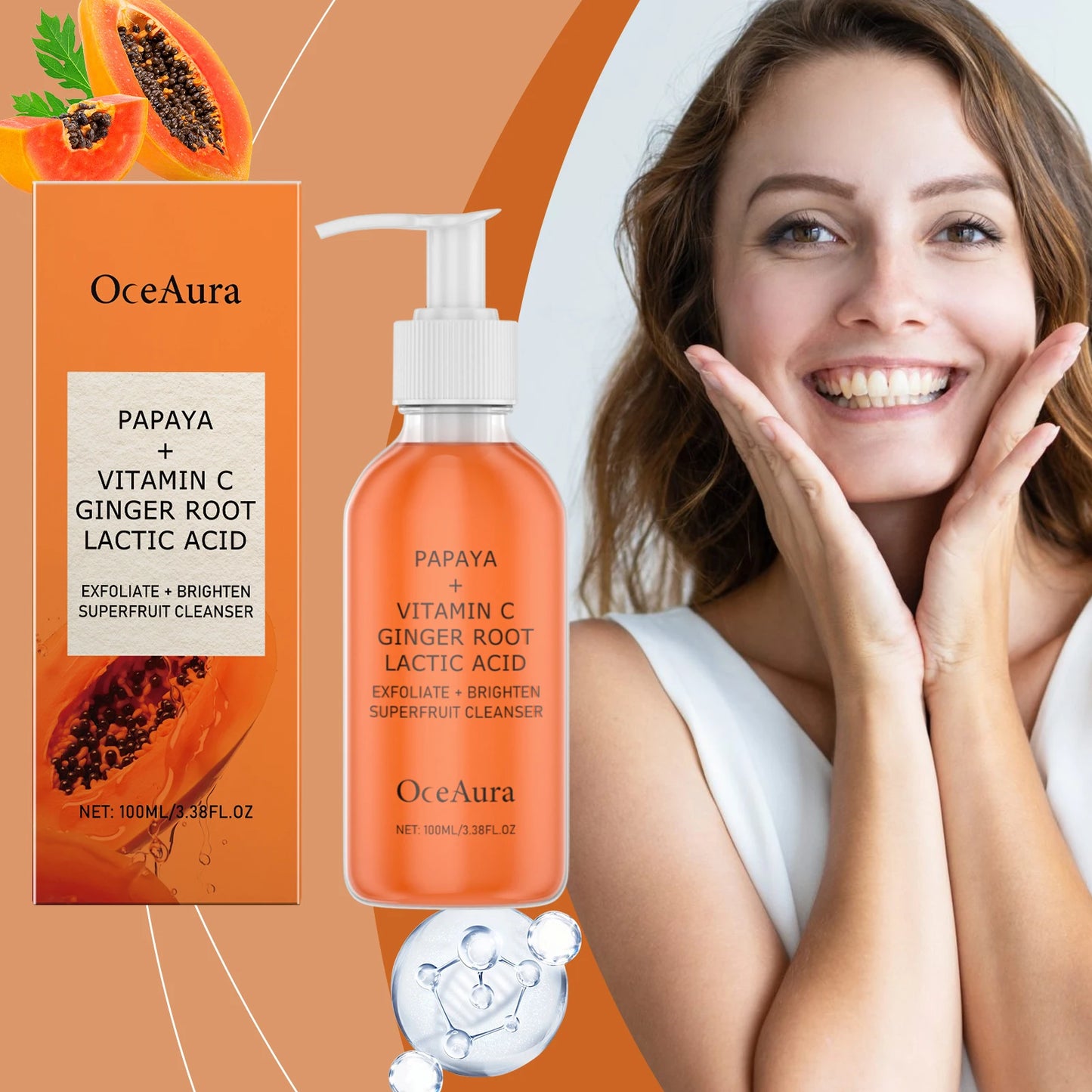 OceAura Papaya Exfoliating Facial Cleanser 100ml | Brighten Skin