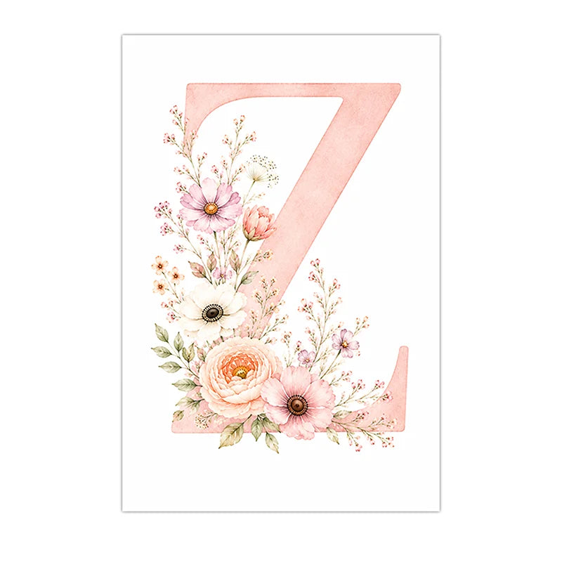 Custom Alphabet Wall Art Floral Rainbow Letter Canvas Painting Pink Poster Print Kids Room Wall Decor Peaceful Pleasures Health and Wellness Z 50x70cm NoFrame China Mainland