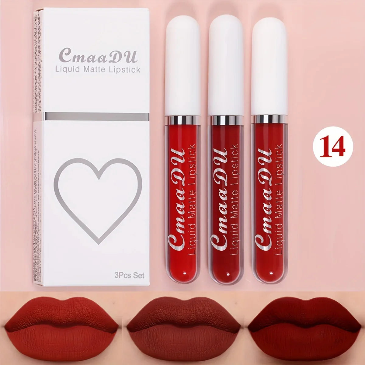 Cmaadu 3-Piece Matte Lipstick Set – Waterproof Long-Lasting