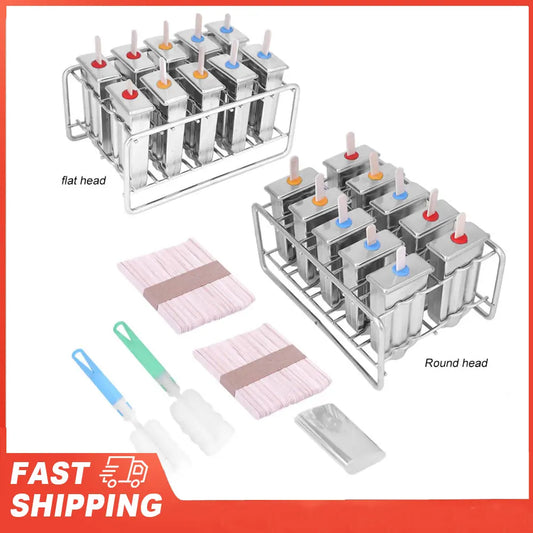 10 Molds Stainless Steel Ice Cream Mould Lolly Popsicle Stick Holder Peaceful Pleasures Health and Wellness