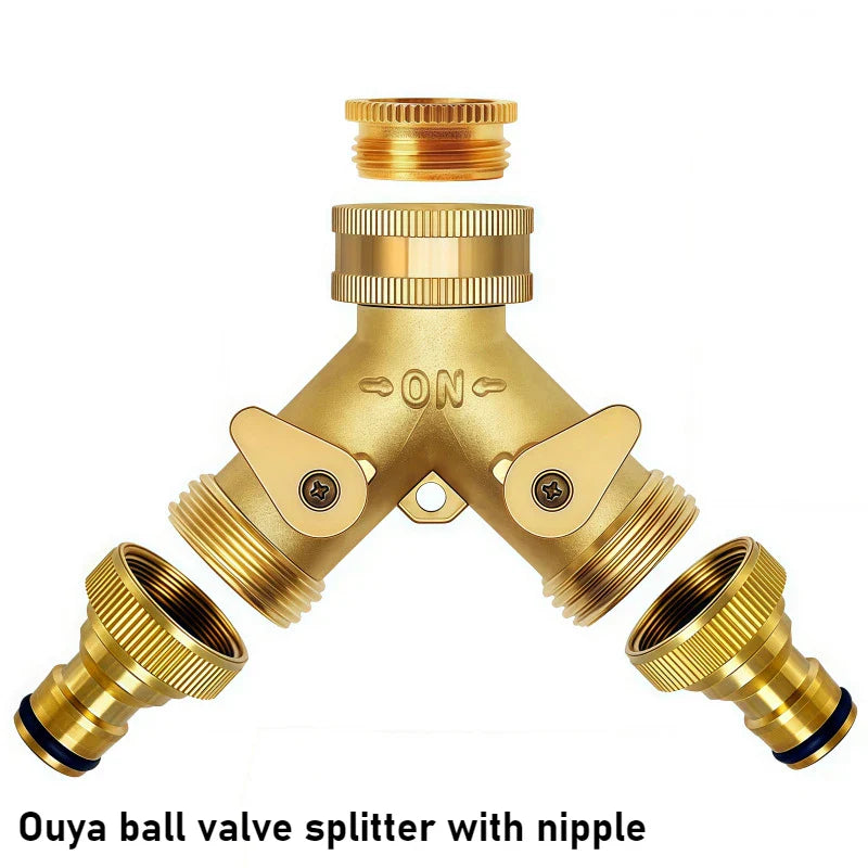 Brass Y-Shaped 2-Way Garden Hose Splitter & Adapter 3/4"