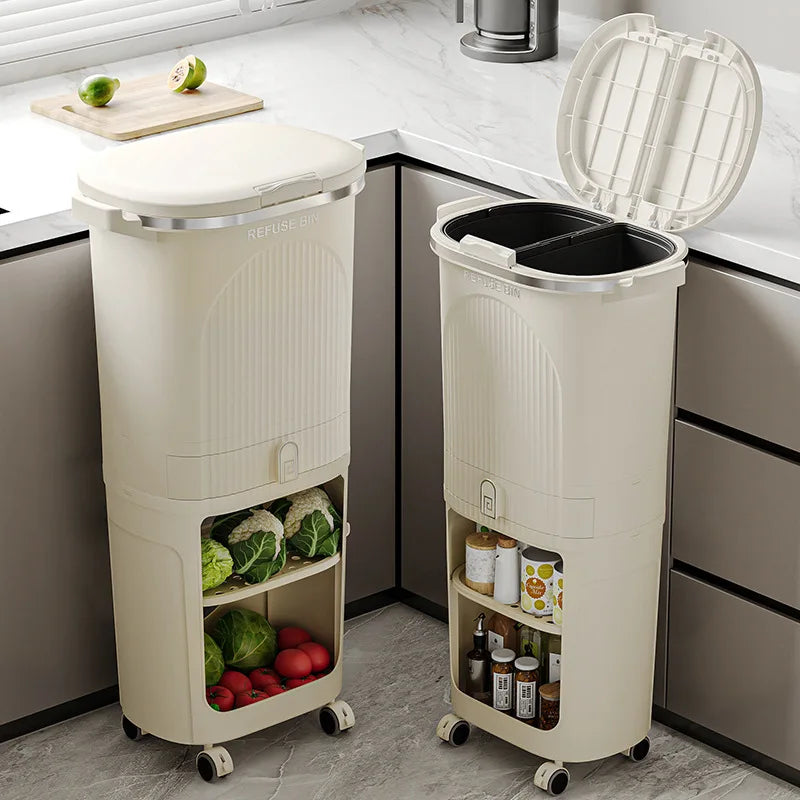 Double-Layer Large Capacity Japanese-Style Kitchen Trash Bin Dry-Waste Separation Organizer Rack Space-Saving Storage Solution Peaceful Pleasures Health and Wellness
