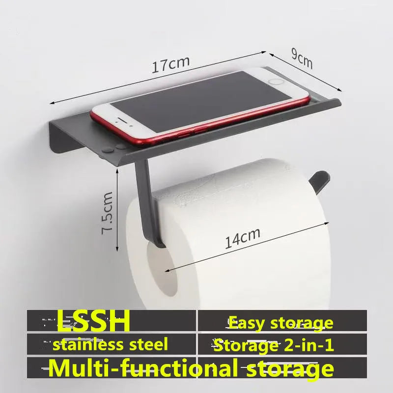 No-Drill Stainless Steel Toilet Roll & Paper Towel Holder