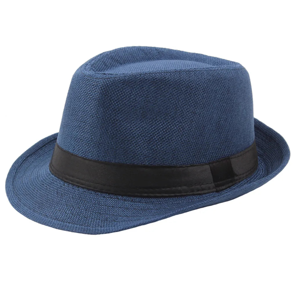 Cycling Caps Men Kids Jazz Hat Old Man Cap Short Brim Solid Color Cuban Cap Panama Hat Breathable Fedora Hat Casual Straw Peaceful Pleasures Health and Wellness Blue