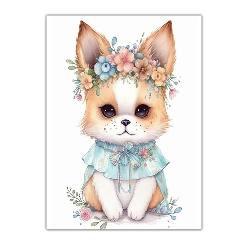 Nursery Animal Canvas Art – Lion Bear Fox Floral Crown Kids Decor Nursery Canvas Print Peaceful Pleasures Health and Wellness 01 30x40cm No Frame China Mainland