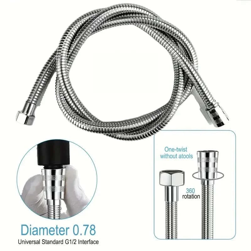 Stainless Steel Shower Hose Anti-Kink Leak-Proof G1/2 1.5m Shower Hose Peaceful Pleasures Health and Wellness
