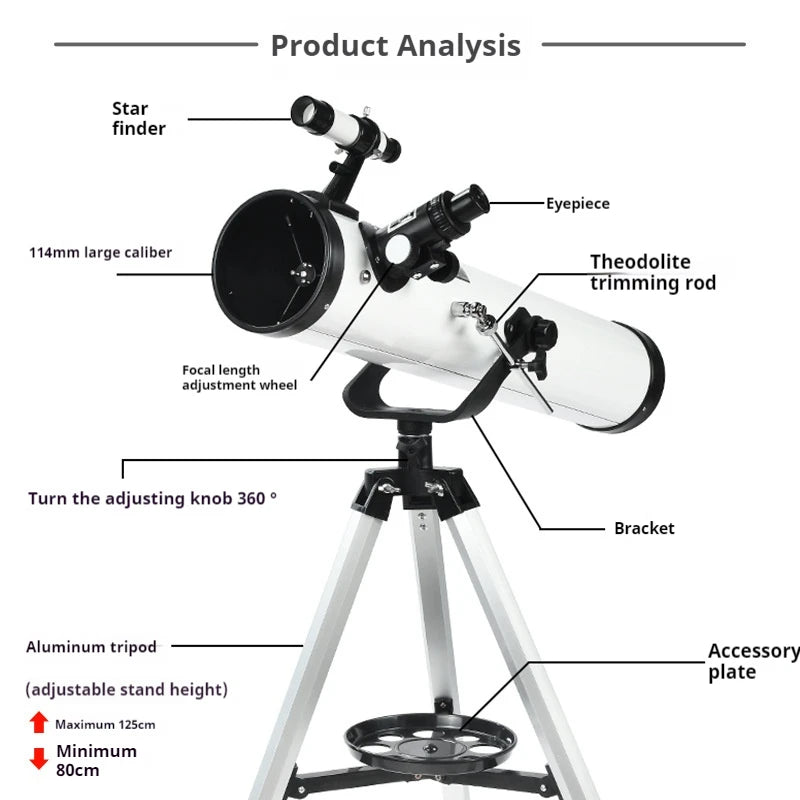 525X Telescope,telescopes for Adults, 114Mm Space Astronomical Refractor Telescope Kids, Astronomy Bird Watching Monocular Peaceful Pleasures Health and Wellness